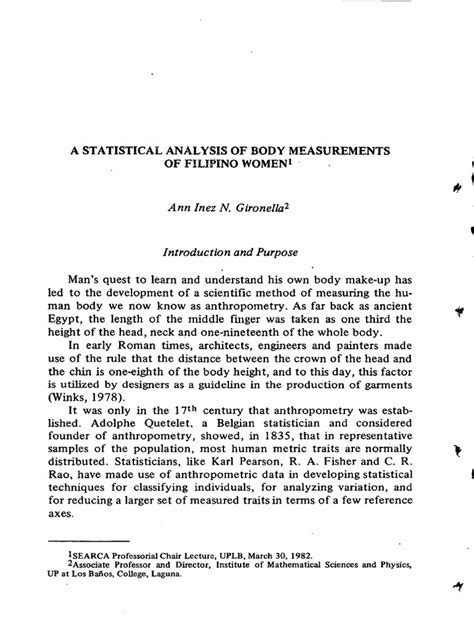 A STATISTICAL ANALYSIS OF BODY MEASUREMENTS OF .